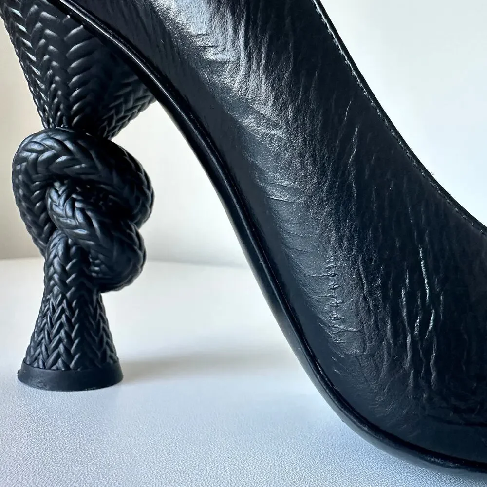 CHANEL 2014 CC Logo Cap Toe Knot Heel Pumps IT 37.5 Black